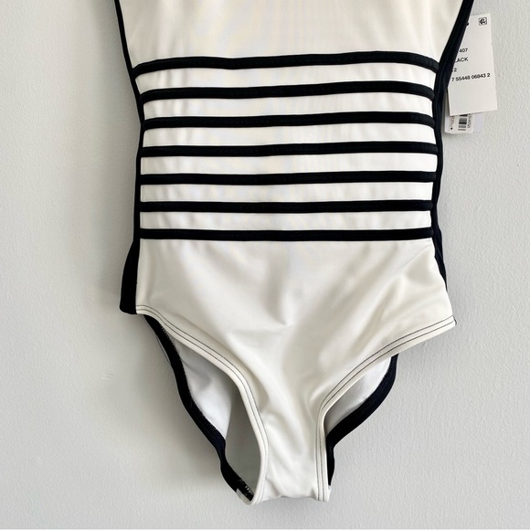 DKNY Swim White & Black Racer Front One Piece Size 12 NWT - Picture 4 of 7
